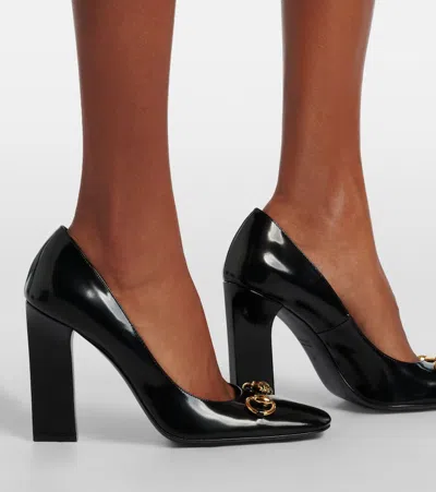 Gucci Signora Pumps Block Heel Gold Tone Hardware In Black