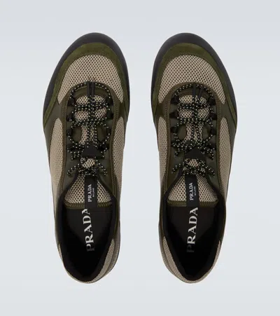 Prada Sneakers Speedrock In Leather And Mesh Fabric In Green