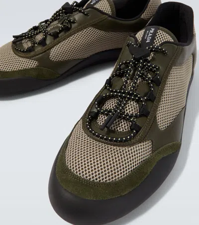Prada Sneakers Speedrock In Leather And Mesh Fabric In Green