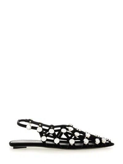 Attico Grid Embellished Suede Slingback Point-toe Flats In Black