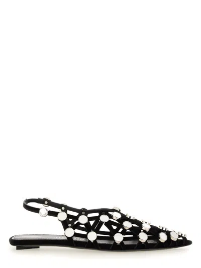 Attico Grid Embellished Suede Slingback Point-toe Flats In Black