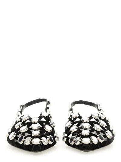 Attico Grid Embellished Suede Slingback Point-toe Flats In Black