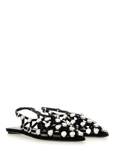 Attico Grid Embellished Suede Slingback Point-toe Flats In Black
