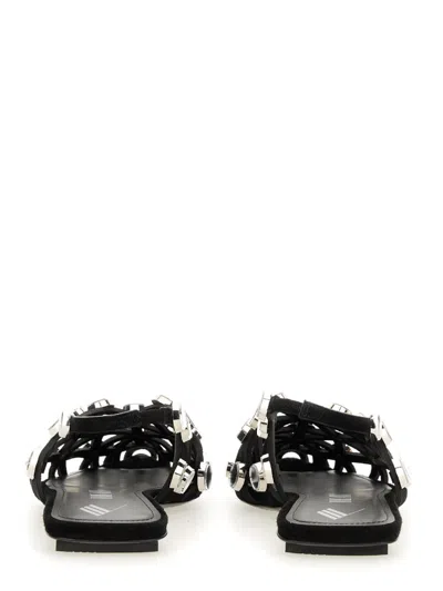 Attico Grid Embellished Suede Slingback Point-toe Flats In Black