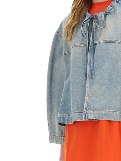 Msgm Oversized Denim Jacket Drawstring Detail In Blue