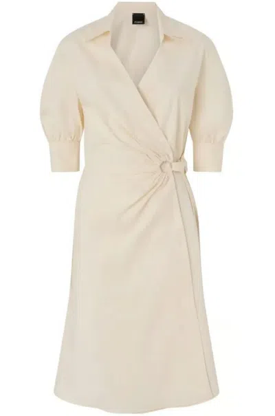Pinko Wrap Dress Knee Length Puff Sleeves In Neutral
