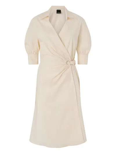 Pinko Wrap Dress Knee Length Puff Sleeves In Neutral