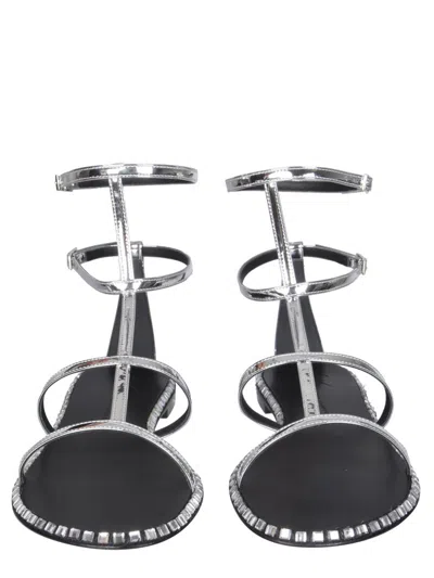 Giuseppe Zanotti Flat Gladiator Sandals With Mirrored Upper In Silver