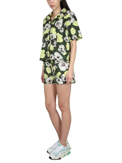Msgm Floral Print Collared Button-up Shirt In Green