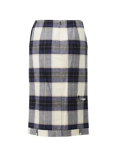 Pushbutton Plaid-pattern Midi Skirt In Multi
