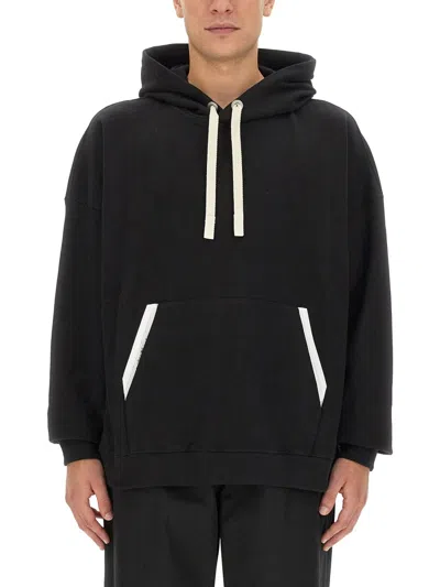 Palm Angels Black Hoodie Withe Pockets In Black