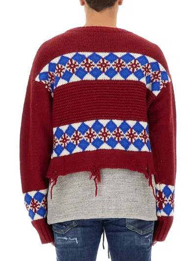 Dsquared2 Jacquard Hybrid Canadian Sweater With Distressed Detail In Multi