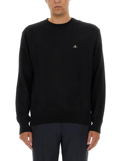 Vivienne Westwood Crewneck Sweater With Embroidered Emblem And Ribbed Details In Black