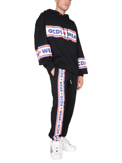 Gcds Stylish Jogging Pants With Signature Logo Band In Black