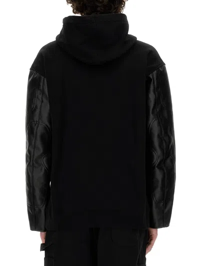 Junya Watanabe Cotton Sweatshirt With Leather Sleeve Panels In Black