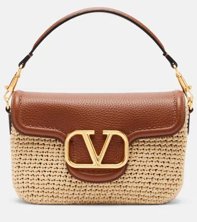 Valentino Garavani  Garavani Alltime Shoulder Bag In Raffia And Grainy Calfskin With Ribbon In Multi