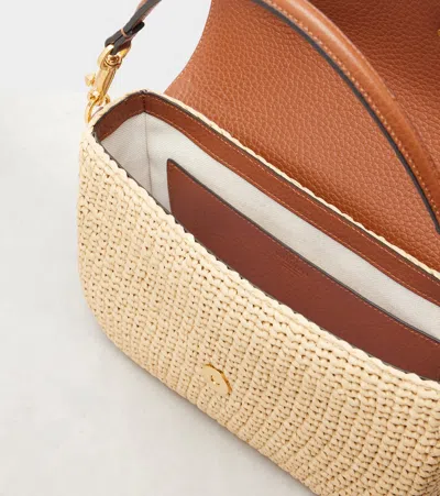 Valentino Garavani  Garavani Alltime Shoulder Bag In Raffia And Grainy Calfskin With Ribbon In Multi
