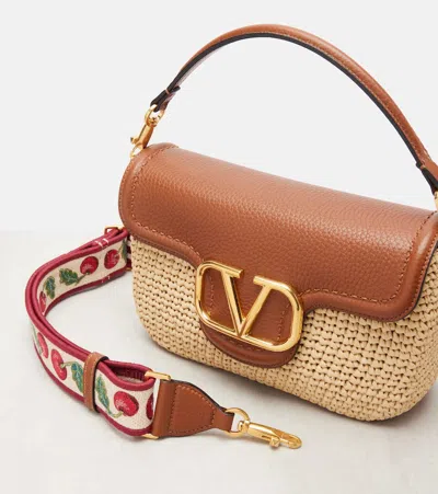 Valentino Garavani  Garavani Alltime Shoulder Bag In Raffia And Grainy Calfskin With Ribbon In Multi