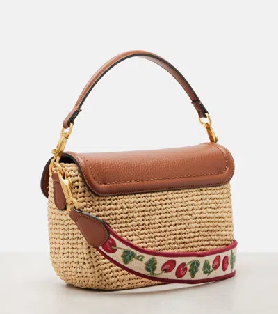 Valentino Garavani  Garavani Alltime Shoulder Bag In Raffia And Grainy Calfskin With Ribbon In Multi