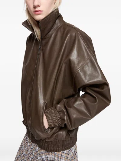 Acne Studios Leather Jacket In Brown