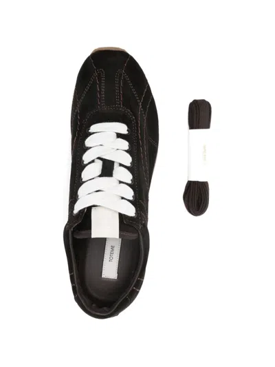 Totême Leather Sneakers Contrast Stitching Low Top Rubber In Black