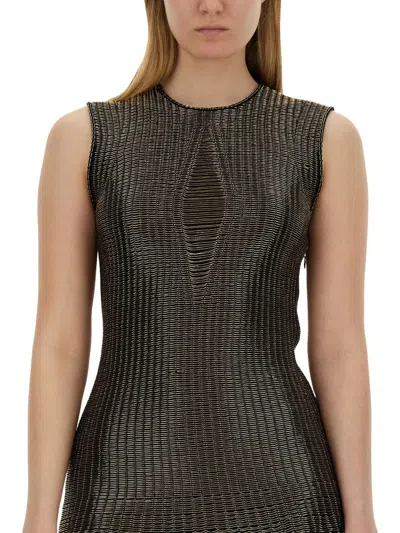 Alexander Mcqueen Metallic-threading Flared Dress In Black
