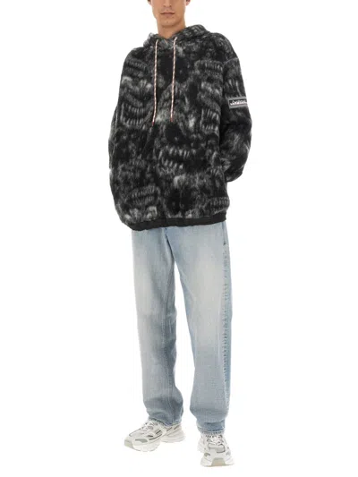 Aries Oversize Hooded Sweatshirt Ribbed Finish In Black