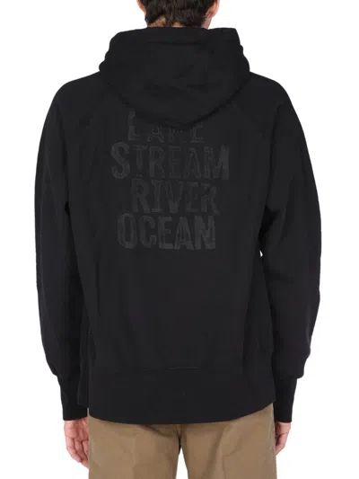 Engineered Garments High Neck Printed Hoodie Sweatshirt In Black