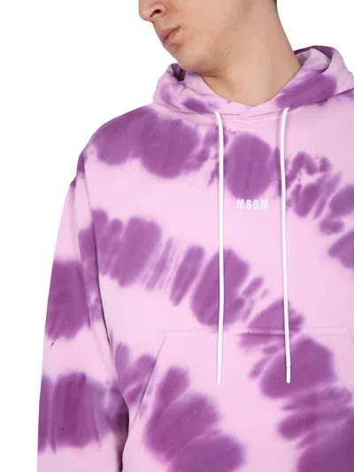 Msgm Printed Sweatshirt With Micro Logo In Purple