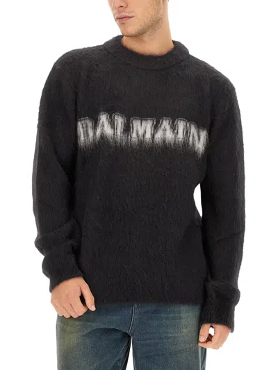 Balmain Men Retro Logo Pullover In Black
