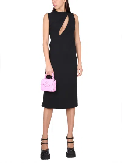 Versace Sleeveless Midi Dress With Cutouts In Black