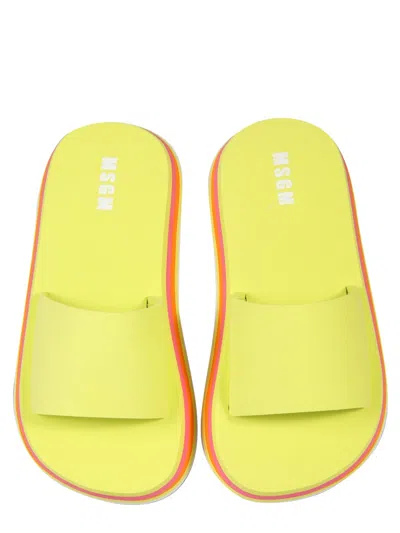 Msgm Slide Platform Sandals In Yellow