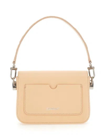 Off-white Rectangular Light Beige Shoulder Bag With Silver-tone Closure