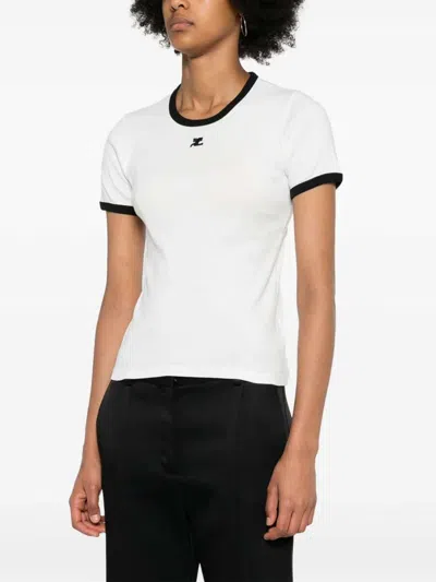 Courrèges Courreges Women Cotton T-shirt With Contrasting Profiles In White