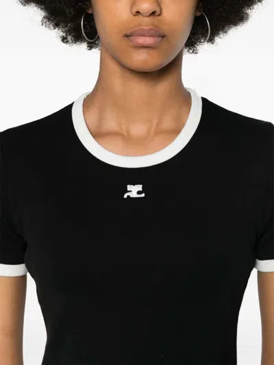 Courrèges Courreges Women Cotton T Shirt With Contrasting Profiles In Black