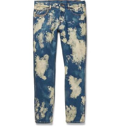 Shop Gucci Slim-fit Studded Acid-washed Denim Jeans In Blue