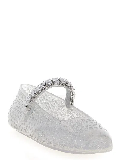Jimmy Choo Clear Jelly Ballerina Flats With Crystal Embellishment In White