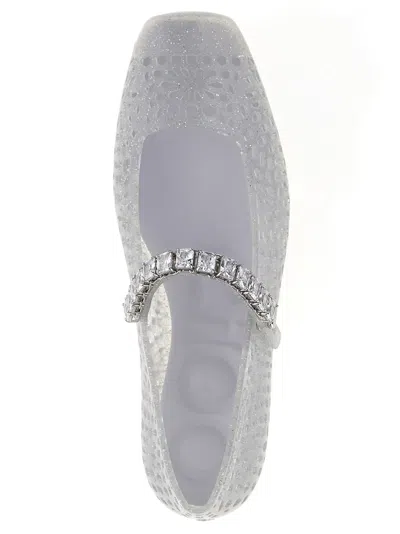 Jimmy Choo Clear Jelly Ballerina Flats With Crystal Embellishment In White