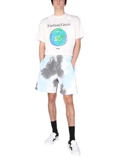Msgm Tie Dye Pattern Bermuda In Gray