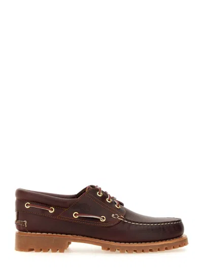 Timberland Authentic Brown Loafers With Embossed Logo On The Side In Leather Man In Burgundy