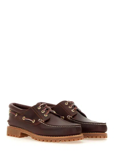 Timberland Authentic Brown Loafers With Embossed Logo On The Side In Leather Man In Burgundy