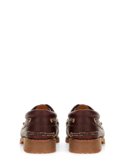 Timberland Authentic Brown Loafers With Embossed Logo On The Side In Leather Man In Burgundy