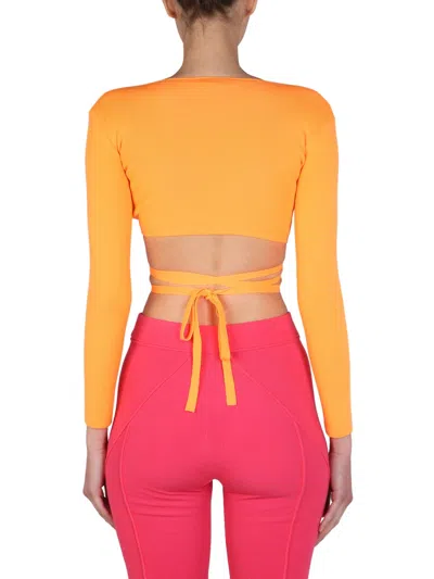 Msgm Wrap Knitted Crop Top In Orange