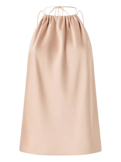 Pinko Carota Pink Sleeveless Top With Adjustable Spaghetti Straps And Ruched Neckline In Tech Fabric Woman In Neutral