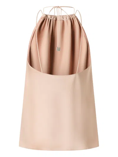 Pinko Carota Pink Sleeveless Top With Adjustable Spaghetti Straps And Ruched Neckline In Tech Fabric Woman In Neutral