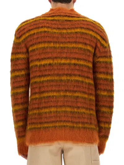 Marni Striped Mohair-blend Cardigan In Brown