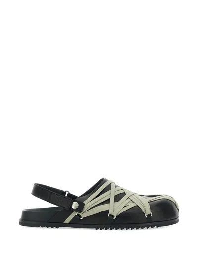 Rick Owens Megalace Mule Granola Black Leather Sandals