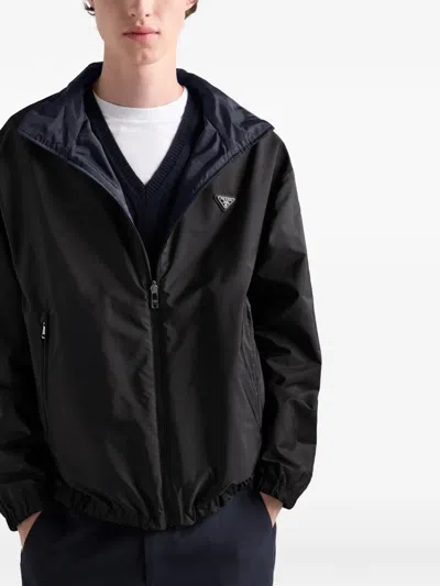 Prada Reversible Zip-up Jacket With Triangle-logo In Black
