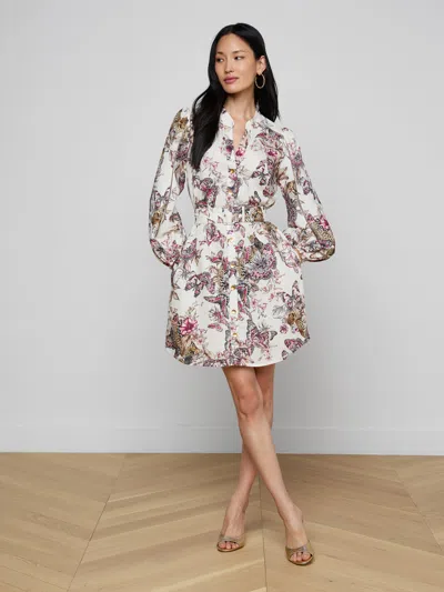 L'agence Butterfly Jungle Shirt Dress White Multi Butterfly