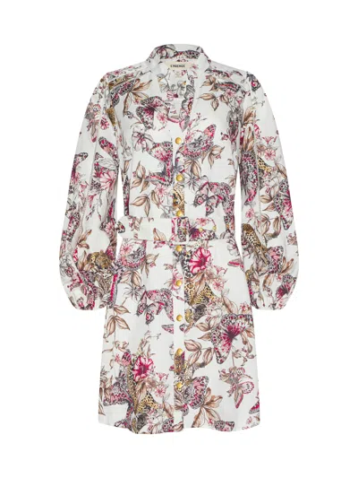 L'agence Butterfly Jungle Shirt Dress White Multi Butterfly